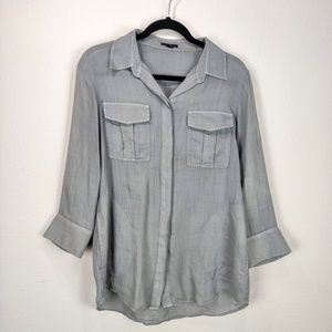 Theory Gray 3/4 Sleeve Lightweight Button Down Top